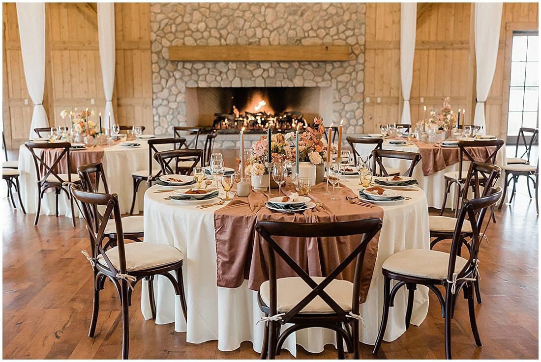 The barn at tanque verde ranch set up for a rustic wedding reception